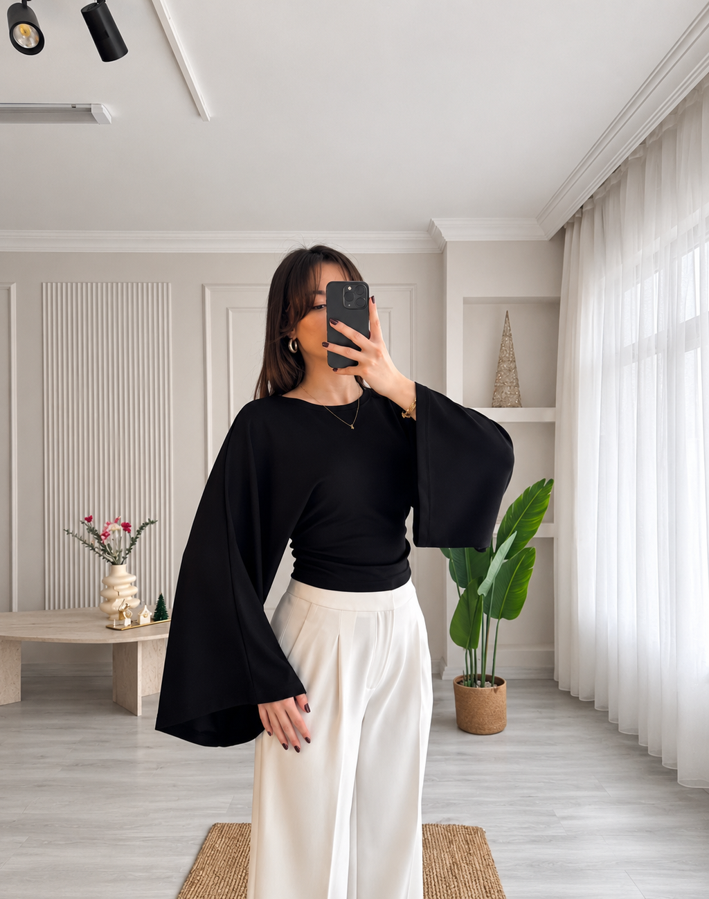 BLOUSE À TAILLE FRONCÉE ET MANCHES AMPLES