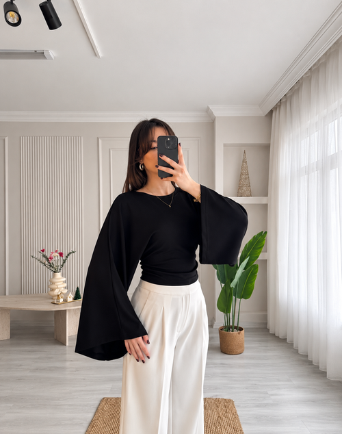 BLOUSE À TAILLE FRONCÉE ET MANCHES AMPLES