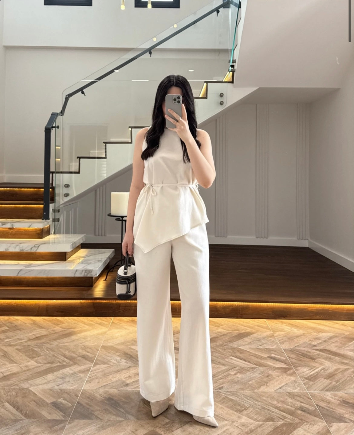 ENSEMBLE CHEMISE ET PANTALON ASYMÉTRIQUE NATUREL
