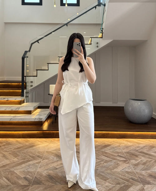 ENSEMBLE CHEMISE ET PANTALON ASYMÉTRIQUE NATUREL