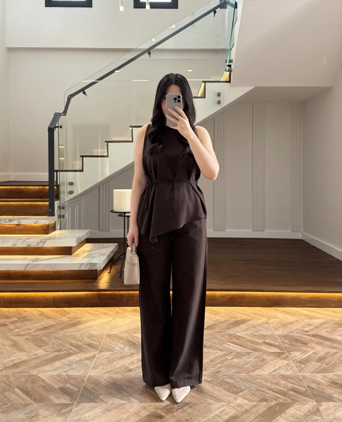 ENSEMBLE CHEMISE ET PANTALON ASYMÉTRIQUE NATUREL