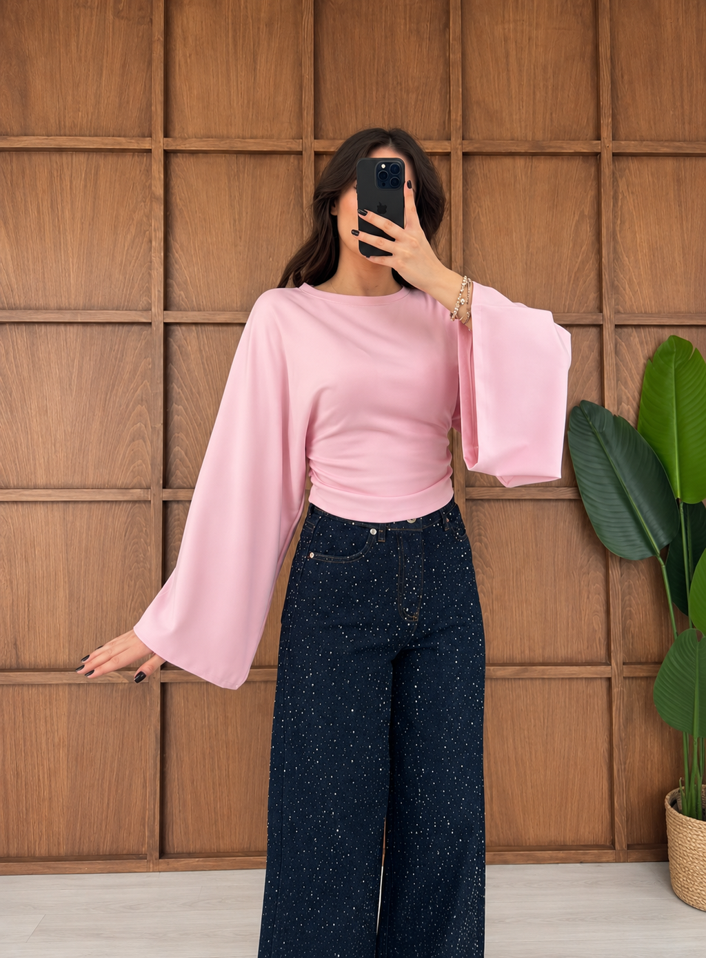 BLOUSE À TAILLE FRONCÉE ET MANCHES AMPLES