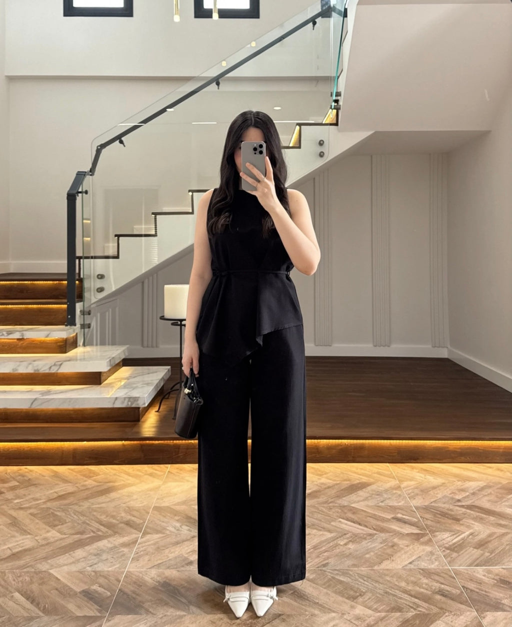 ENSEMBLE CHEMISE ET PANTALON ASYMÉTRIQUE NATUREL