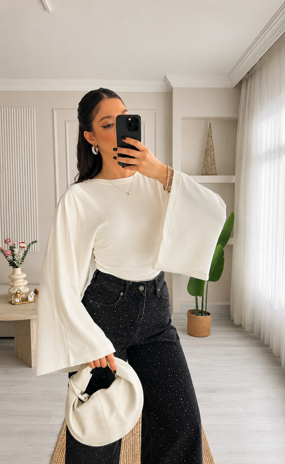 BLOUSE À TAILLE FRONCÉE ET MANCHES AMPLES