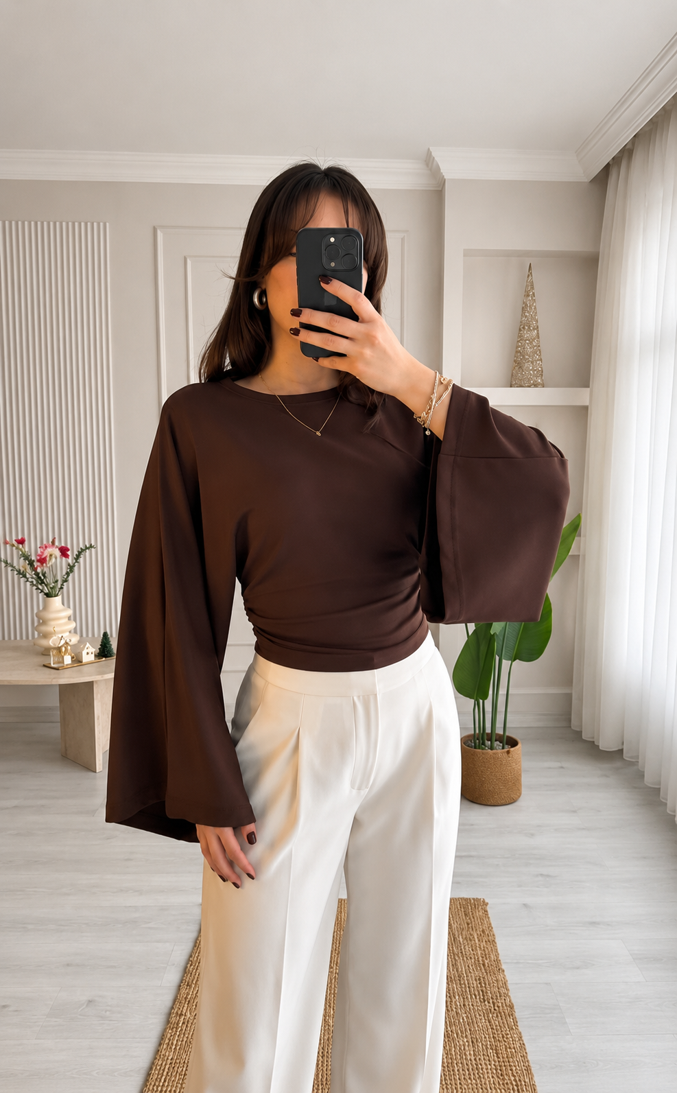 BLOUSE À TAILLE FRONCÉE ET MANCHES AMPLES